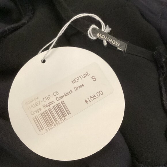 Monrow Womens Dress Size Small NWT Crepe Raglan Colorblock Navy Blue & Black - Picture 8 of 8